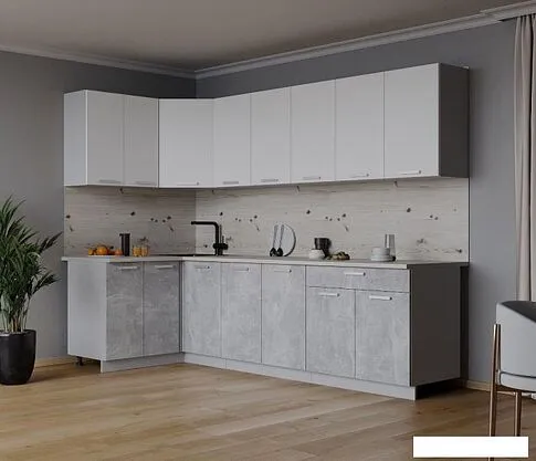 Готовая кухня Интерлиния Мила Лайт 1.2x2.6 (белый платинум/бетон/бискайская сосна)