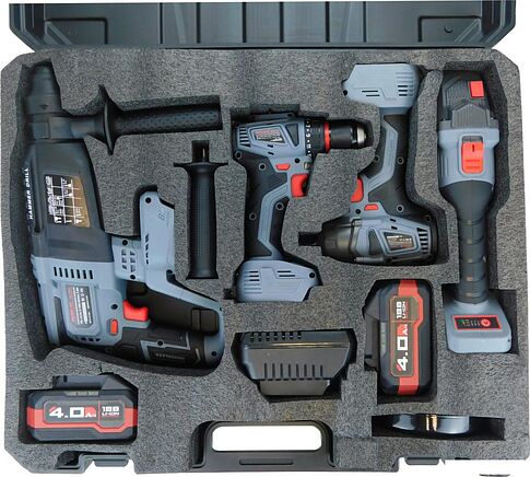 Profipower ProfiSet-4F18 E0093 (шуруповерт, гайковерт, болгарка, перфоратор, 2 АКБ, кейс)