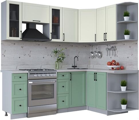 Готовая кухня Интерлиния Тренд 1.5x2.2 правая (мята/белый/бискайская сосна)