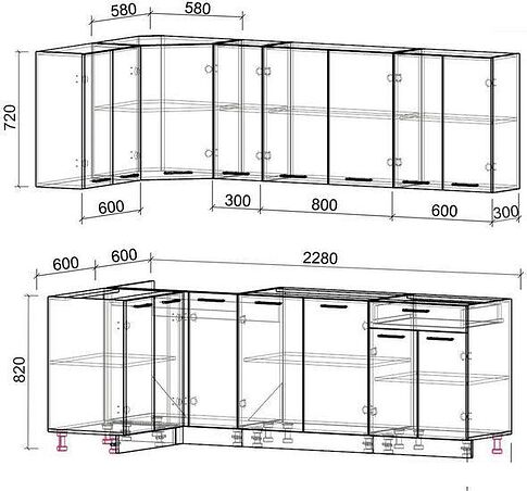 Готовая кухня Интерлиния Мила Лайт 1.2x2.3 без столешницы (белый платинум)