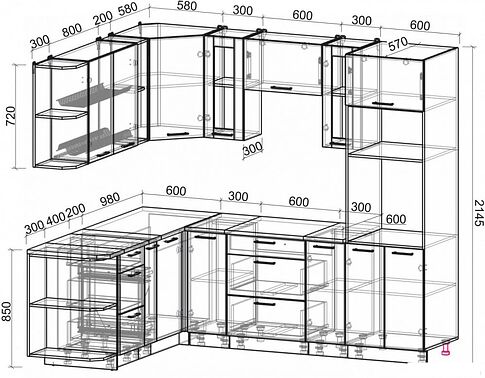 Готовая кухня Интерлиния Мила 1.88x2.4 левая (вудлайн кремовый/дуб веллингтон/серый каспий)