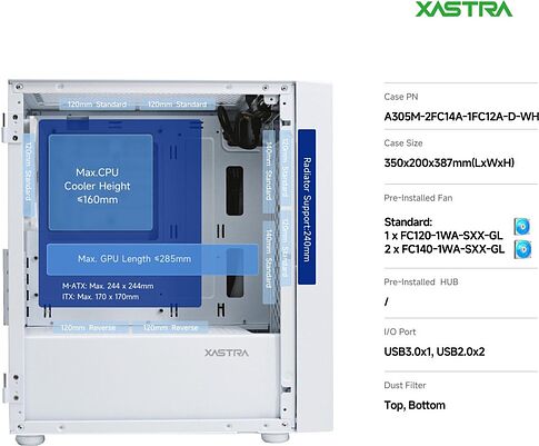 Корпус XASTRA A305M 3ARGB (белый)