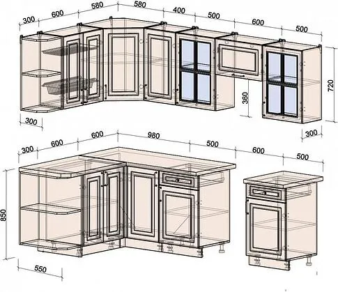Готовая кухня Интерлиния Мила Шато 1.5x2.6 левая (пепел/пепел/опал светлый)