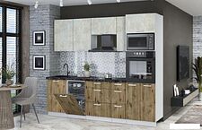 Готовая кухня Интерлиния Мила Лайт 2.45-ПМ3 (бетон лайт/дуб веллингтон/кастилло темный)