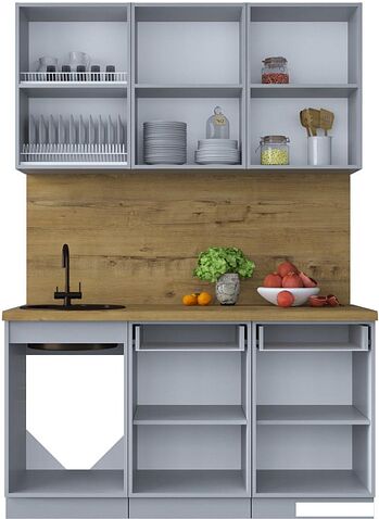 Готовая кухня Интерлиния Мила Шато 1.5Б (белый/мята/бискайская сосна)