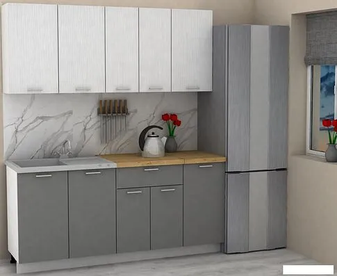 Готовая кухня ЭлиГард Lion 1.8 (белый структурный/дымчатый алмаз/дуб бунратти)