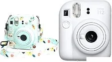 Фотоаппарат Fujifilm Instax Mini 12 (белый) + зеленый чехол Sundays с ремнем Фотоаппарат Fujifilm Instax Mini 12 (белый) + зеленый чехол Sundays с ремнем