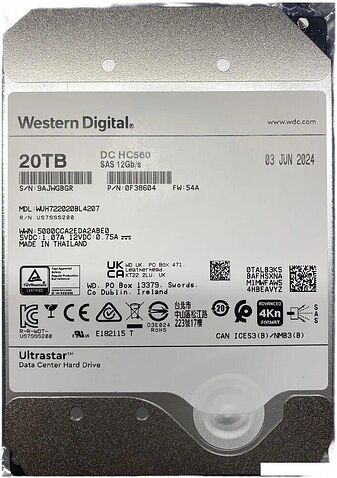 Жесткий диск WD Ultrastar DC HC560 20TB WUH722020BL4207 Жесткий диск WD Ultrastar DC HC560 20TB WUH722020BL4207