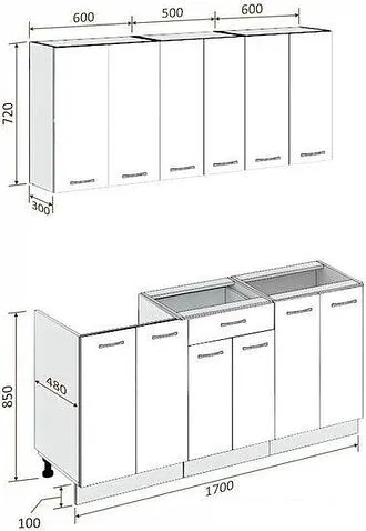 Готовая кухня Кортекс-мебель Корнелия Лира-лайт 1.7м (крем/оникс/королевский опал)