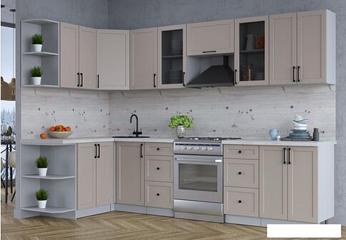 Готовая кухня Интерлиния Тренд 1.5x3.0 левая (луна/луна/бискайская сосна)