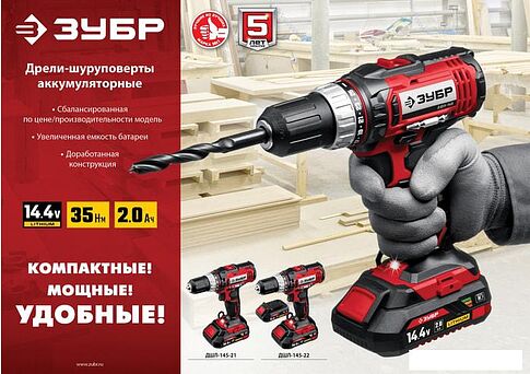 Дрель-шуруповерт Зубр Мастер ДШЛ-145-22 (с 2-мя АКБ, кейс)