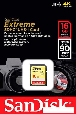 Карта памяти SanDisk Extreme SDHC Class 10 16GB [SDSDXNE-016G-GNCIN]