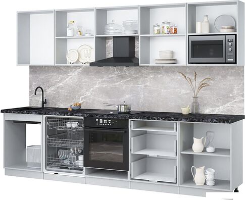 Готовая кухня Интерлиния Мила Лайт 3.0-ПМ2 (дуб серый/дуб серый/дуб бунратти)