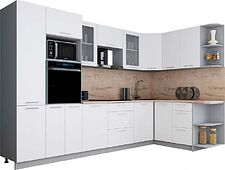 Готовая кухня Интерлиния Мила Gloss 1.68x3.2 правая (белый софт/белый софт/травертин серый) Готовая кухня Интерлиния Мила Gloss 1.68x3.2 правая (белый софт/белый софт/травертин серый)