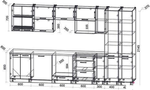 Готовая кухня Интерлиния Мила Gloss 3.5-ПМ2 (пепел/белый/опал светлый)