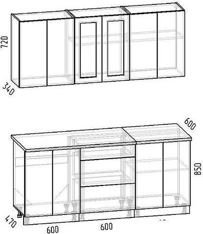 Готовая кухня Интермебель Лион-14 В-1 1.8м (белый софт/лунный камень)