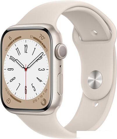 Умные часы Apple Watch Series 8 45 мм (алюминиевый корпус, звездный свет/звездный свет, спортивный силиконовый ремешок M/L)