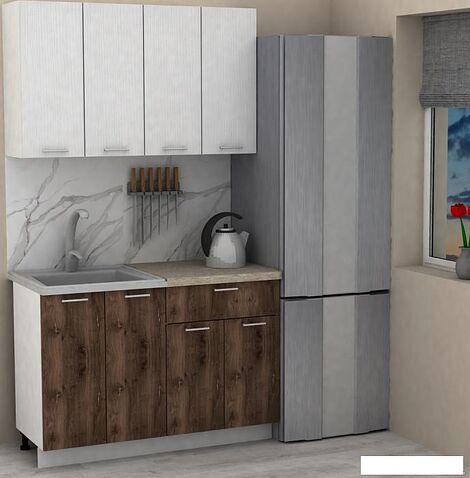 Готовая кухня ЭлиГард Lion 1.2 (белый структурный/дуб нокс/малага)