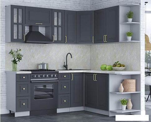 Готовая кухня Интерлиния Мила Шато 1.7x2.1 правая (пепел/пепел/опал светлый)