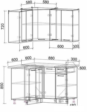 Угловая кухня Интерлиния Мила Лайт (1.2x1.2 серебро/антрацит)