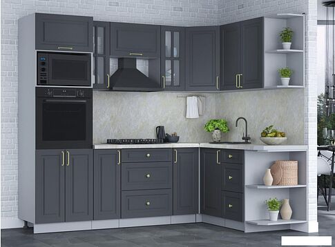 Готовая кухня Интерлиния Мила Шато 1.68x2.4 ВТ правая (пепел/пепел/опал светлый)