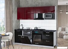 Готовая кухня Интерлиния Мила Gloss 2.3-ПМ2 (черный глянец/бордовый глянец/кастилло темный) Готовая кухня Интерлиния Мила Gloss 2.3-ПМ2 (черный глянец/бордовый глянец/кастилло темный)