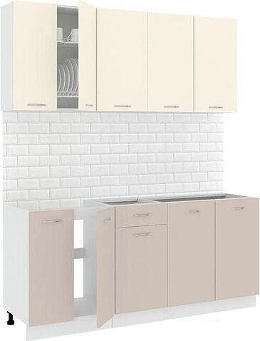 Готовая кухня Кортекс-мебель Корнелия Лира-лайт 1.8м без столешницы (крем/капучино)