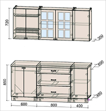 Кухня Интерлиния Мила Деко 1.8 Б (белый/кастилло темный)