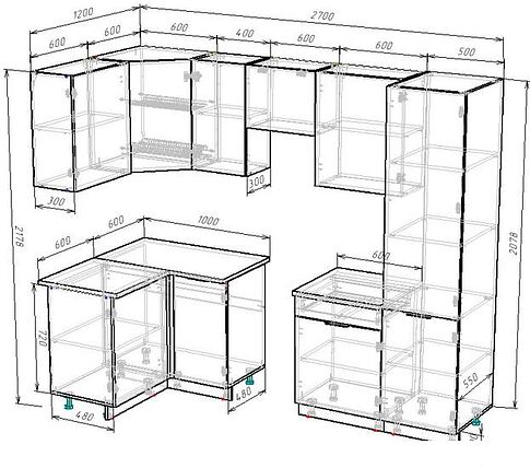 Готовая кухня ВерсоМебель Эко-2 1.2x2.7 левая (белый фасадный/черный/ст.мрамор итальянский)