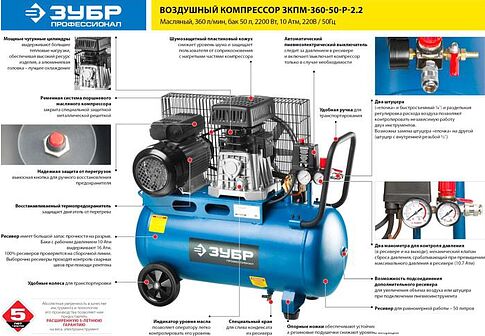 Компрессор Зубр ЗКПМ-360-50-Р-2.2