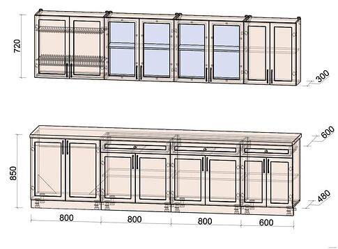 Готовая кухня Интерлиния Тренд 3.0А (океан/океан/дуб бунратти)
