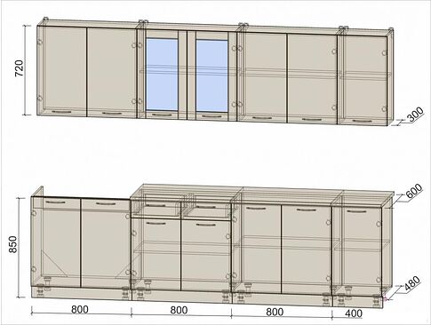 Готовая кухня Интерлиния Мила 28 (белый платинум/белый платинум/дуб бунратти)