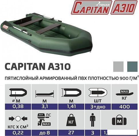 Моторная лодка Тонар Капитан A310 (зеленый)