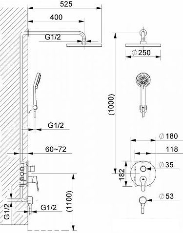 Душевая система Rubineta Kubo-2F-Uno 625015