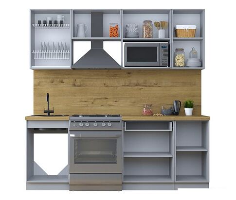 Готовая кухня Интерлиния Тренд 2.1В (пепел/слоновая кость/травертин серый)