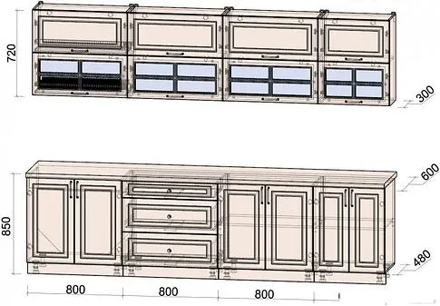 Готовая кухня Интерлиния Мила Шато 3.0Б (луна/луна/бискайская сосна)