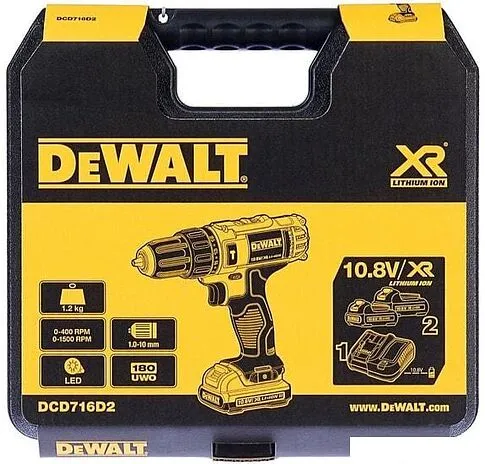 Дрель-шуруповерт DeWalt DCD716D2 (с 2-мя АКБ 2 Ah)