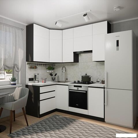 Готовая кухня ВерсоМебель Эко Премиум 1.2x2.0 левая (белый фасадный/ст. мрамор лацио)