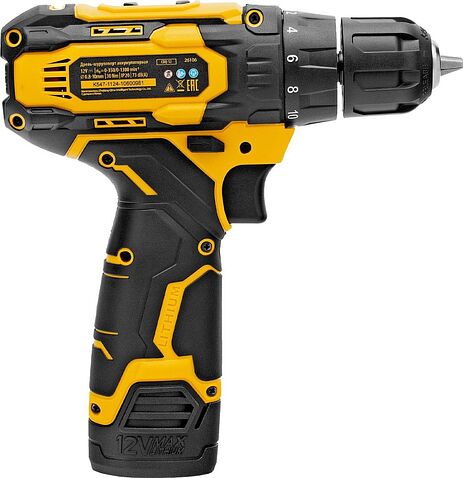 Дрель-шуруповерт Denzel CDQ-12 (с 2-мя АКБ, кейс)