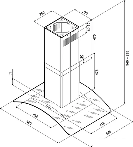 Кухонная вытяжка Krona Sharlotta Isola 600 Inox/Glass 5P