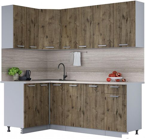 Готовая кухня Интерлиния Мила Лайт 1.2x2.1 (дуб веллингтон/дуб веллингтон/травертин серый)