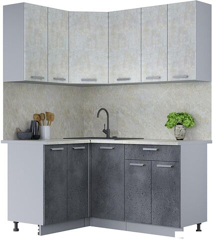 Готовая кухня Интерлиния Мила Лайт 1.2x1.6 (бетон лайт/бетон портленд/опал светлый)
