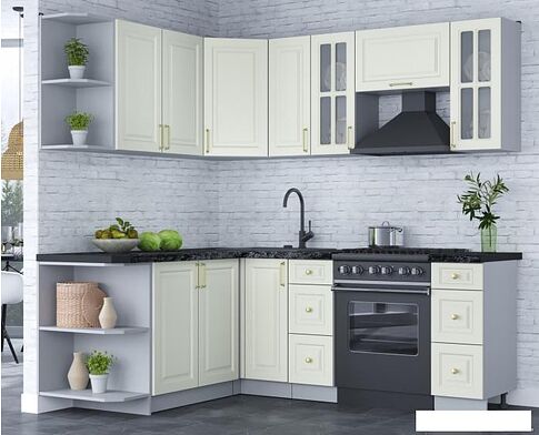 Готовая кухня Интерлиния Мила Шато 1.7x2.1 левая (белый/белый/кастилло темный)