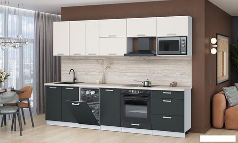 Готовая кухня Интерлиния Мила Лайт 2.9-ПМ4 (персидский жемчуг/антрацит/травертин серый)