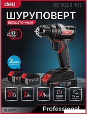 Дрель-шуруповерт Deli DE-DZ20-1D2 (с 2-мя АКБ, сумка)