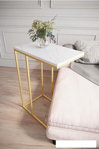 Приставной столик Калифорния мебель Агами Голд (белый мрамор)