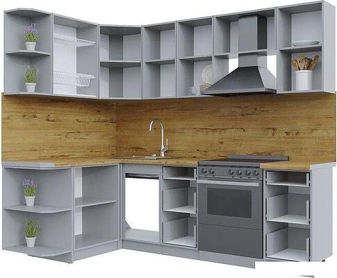Готовая кухня Интерлиния Берес 1.5x2.4 левая (дуб полярный/серый каспий)