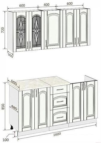 Кухня Кортекс-мебель Корнелия Ретро 1.6м (ясень белый/марсель)