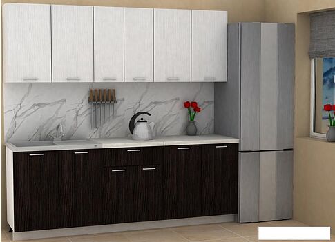 Готовая кухня ЭлиГард Lion 2.2 (белый структурный/дуб марбург/королевский опал)