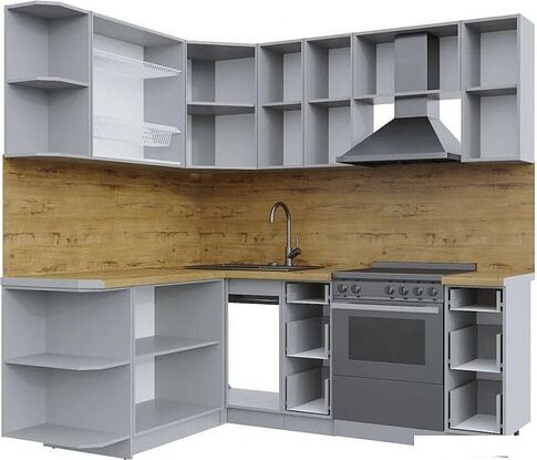 Готовая кухня Интерлиния Берес 1.7x2.1 левая (дуб полярный/серый каспий)